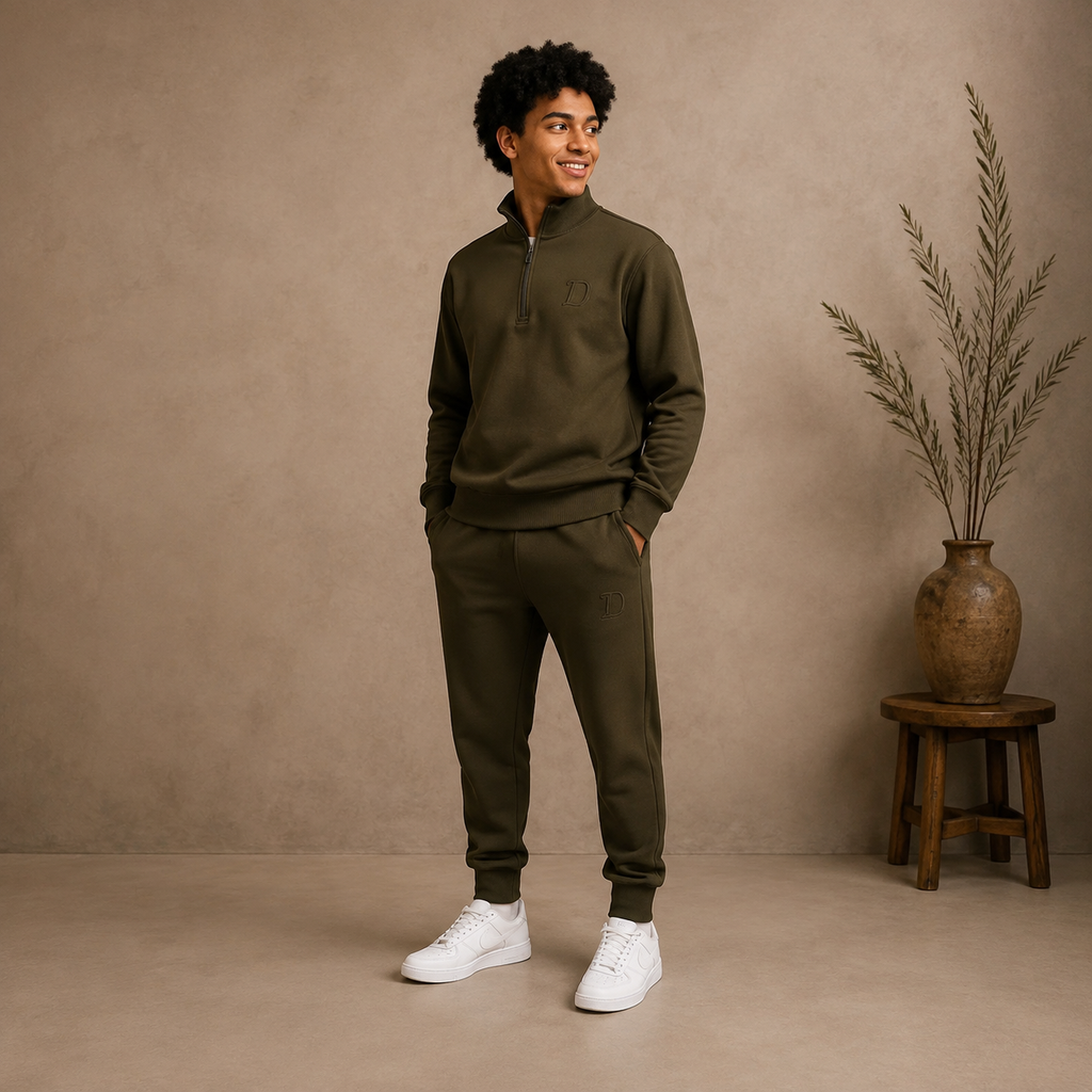 Boys fleece tracksuit set ages 9-15 Olive Green - Deema Kids Store