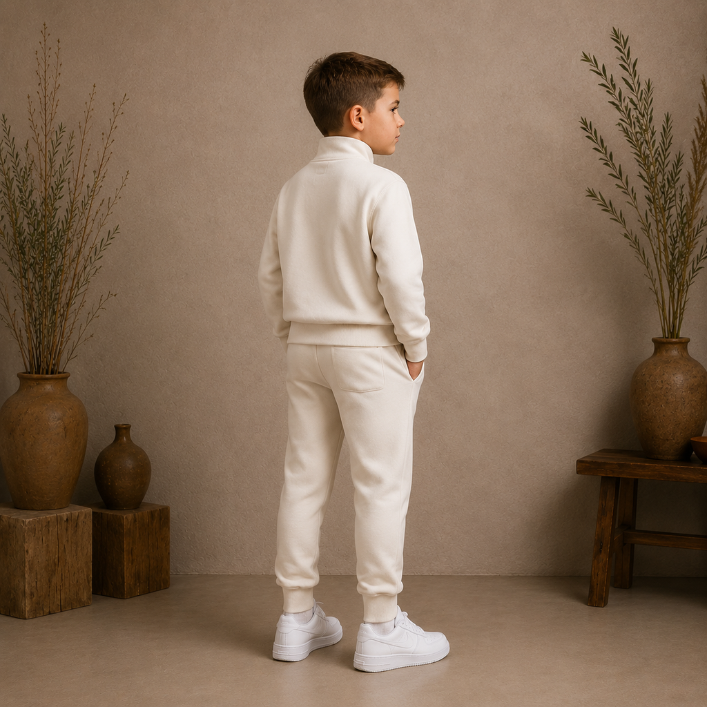 Boys fleece tracksuit set ages 3-8  White - Deema Kids Store
