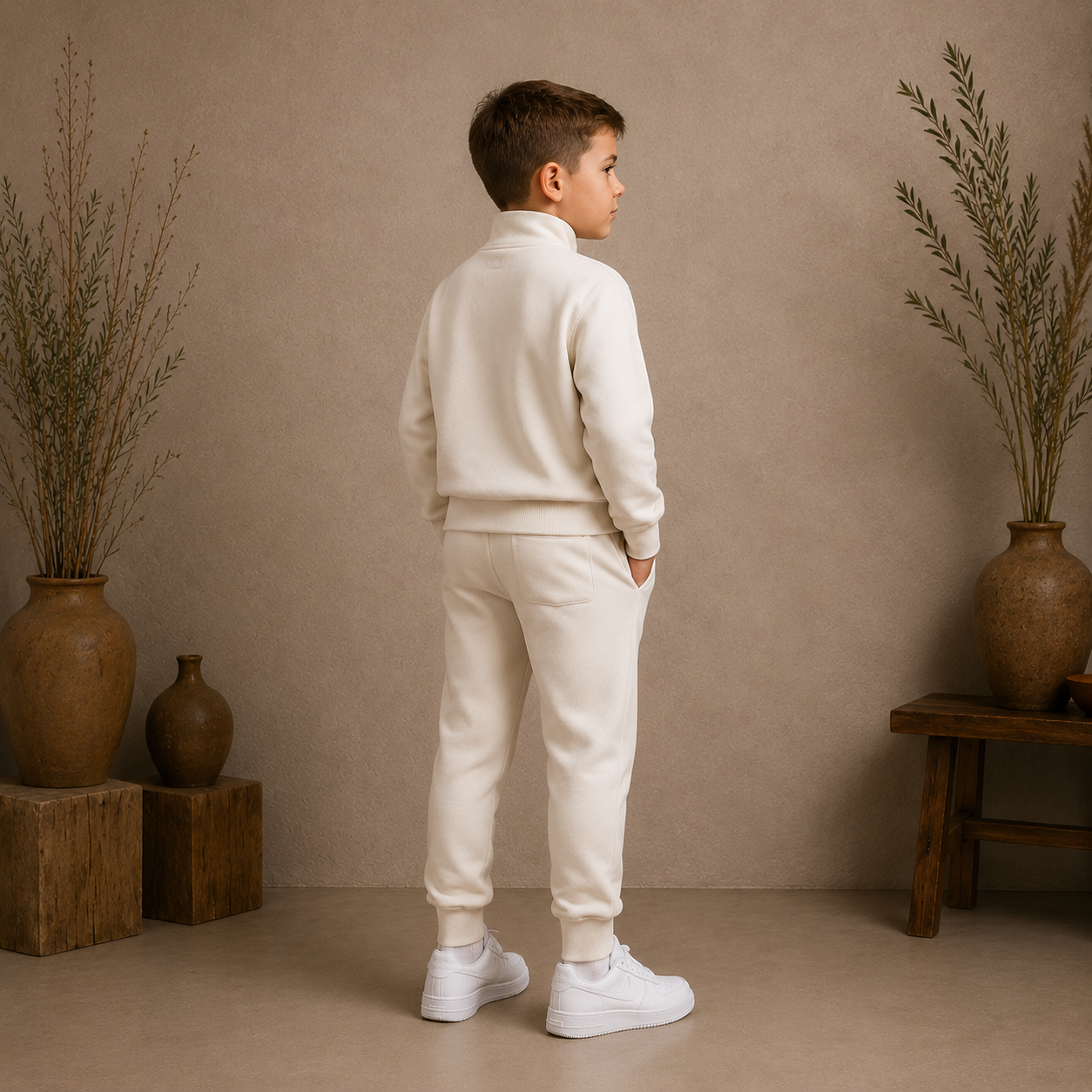Boys fleece tracksuit set ages 3-8  White - Deema Kids Store
