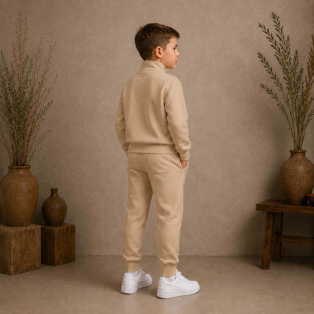 Boys fleece tracksuit set ages 3-8 Beige - Deema Kids Store