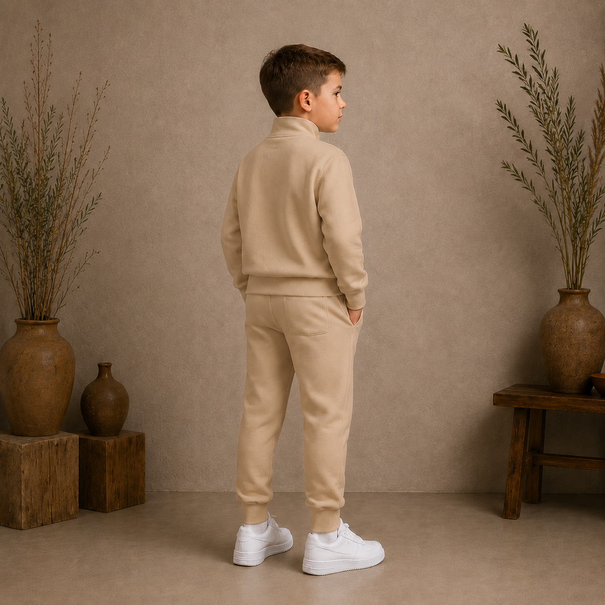 Boys fleece tracksuit set ages 3-8 Beige - Deema Kids Store