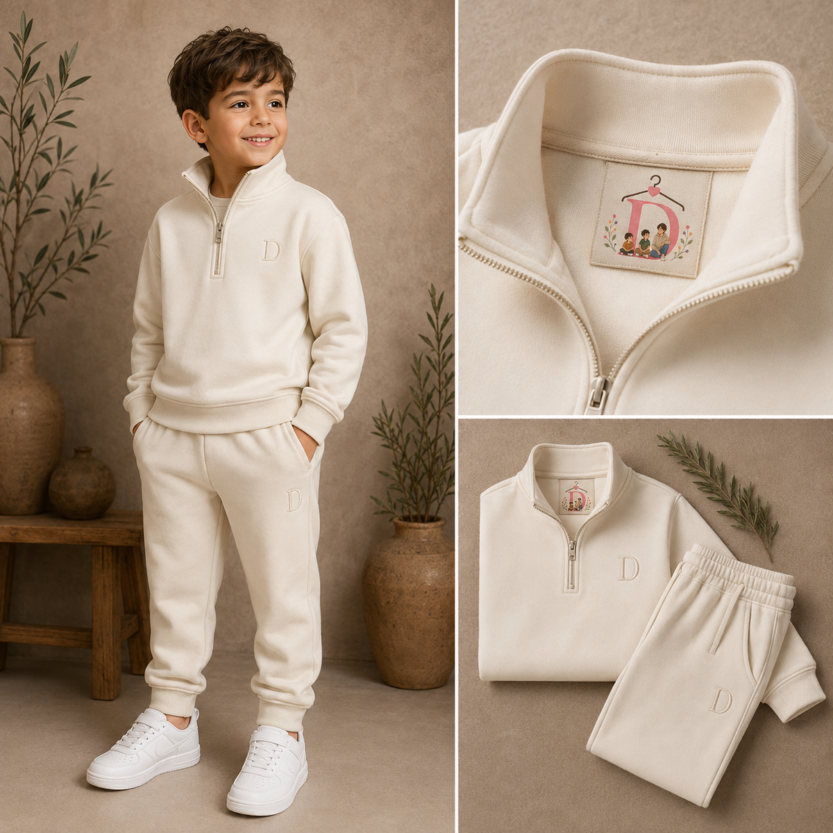 Boys fleece tracksuit set ages 3-8  White - Deema Kids Store