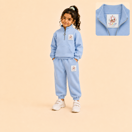 Girls fleece tracksuit set ages 3-8 Sky Blue - Deema Kids Store