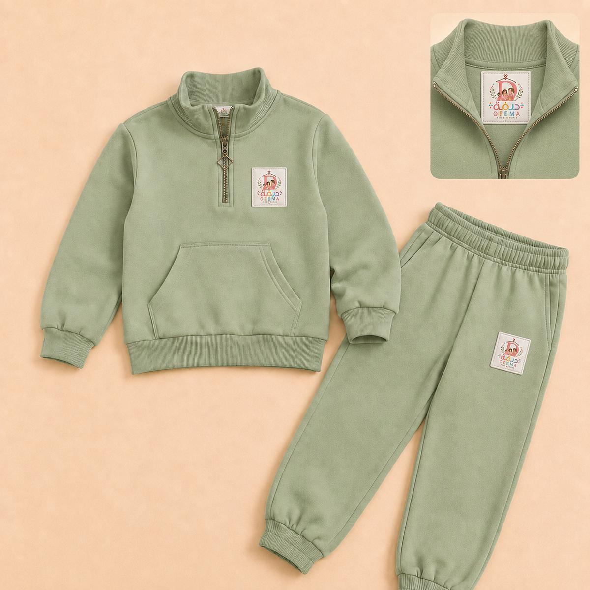 Girls fleece tracksuit set ages 3-8 Sage Green - Deema Kids Store