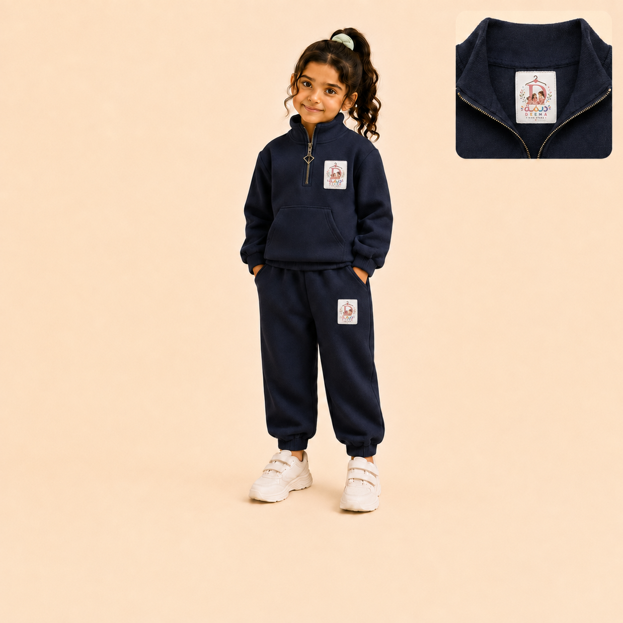 Girls fleece tracksuit set ages 3-8 Navy - Deema Kids Store