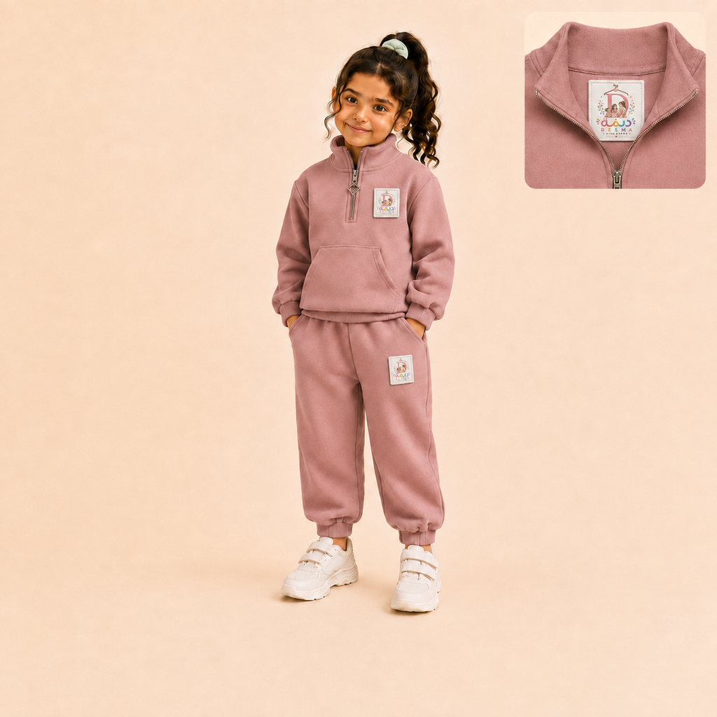 Girls fleece tracksuit set ages 3-8 Mauve - Deema Kids Store