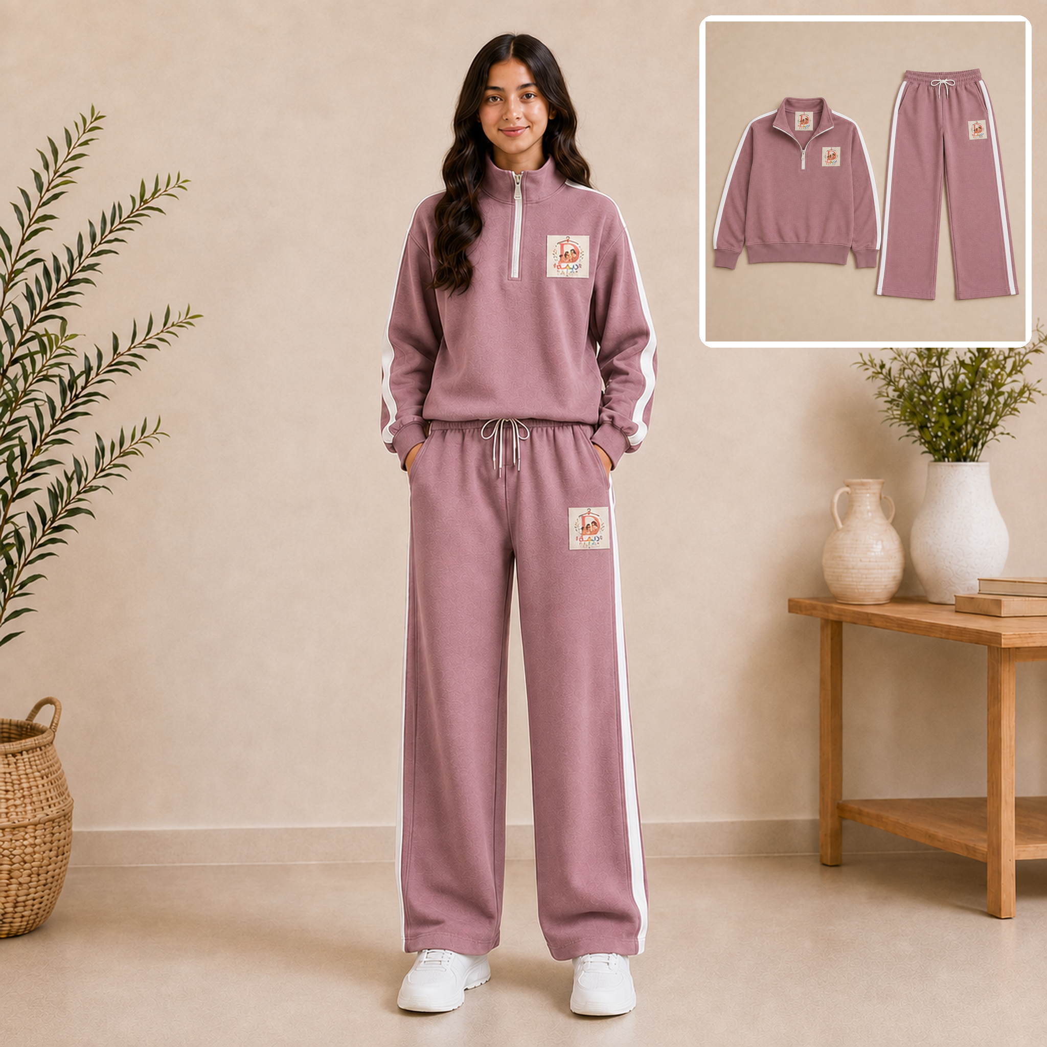 Girls fleece tracksuit set ages 9-15 Mauve - Deema Kids Store