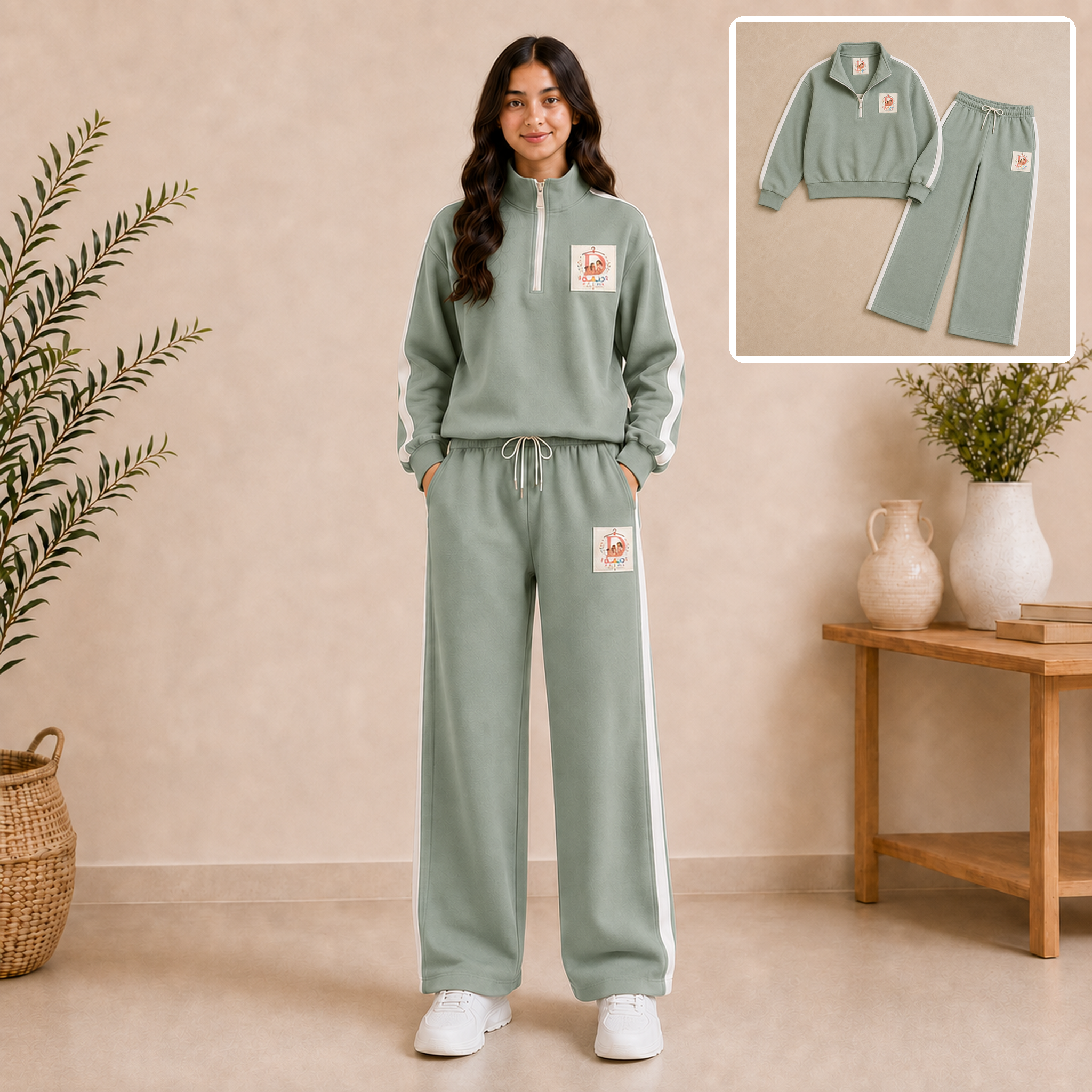 Girls fleece tracksuit set ages 9-15 Sage Green - Deema Kids Store