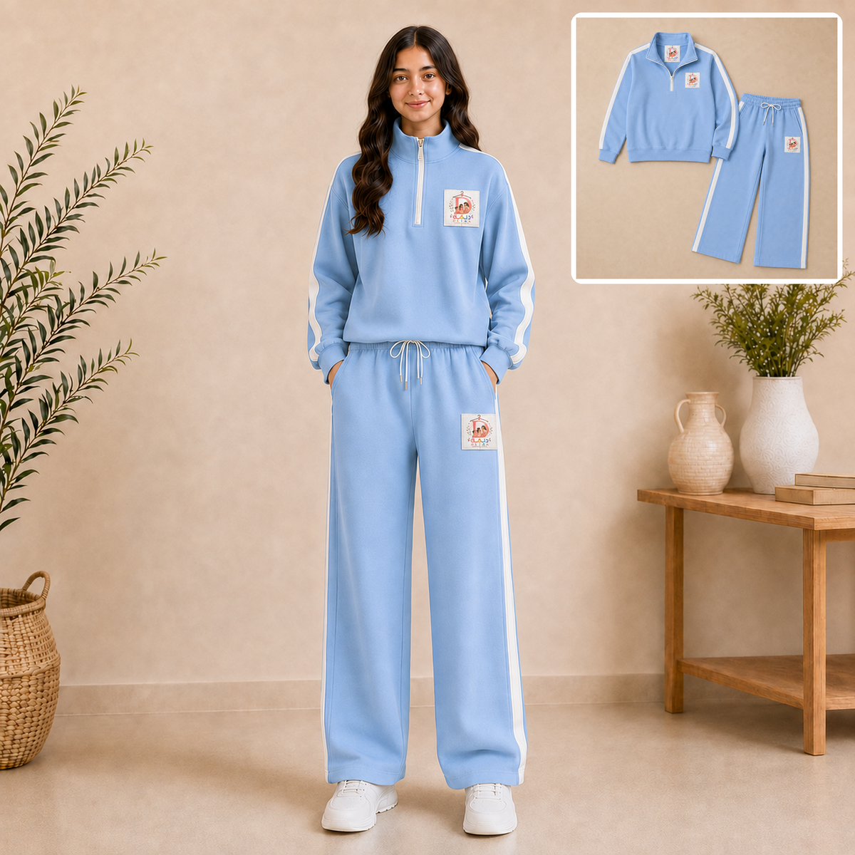 Girls fleece tracksuit set ages 9-15 Sky Blue - Deema Kids Store