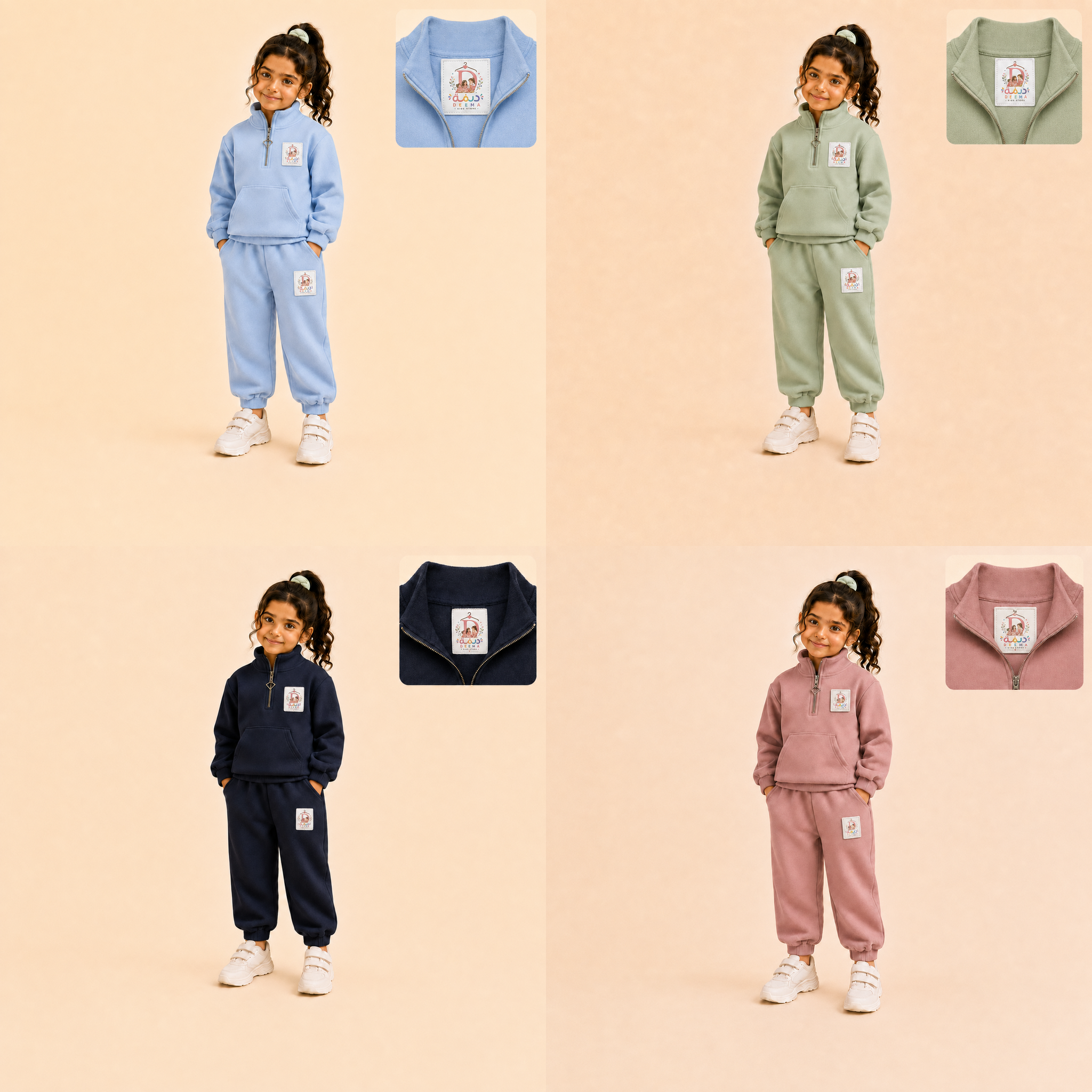 Girls fleece tracksuit set ages 3-8 all colors - Deema Kids Store
